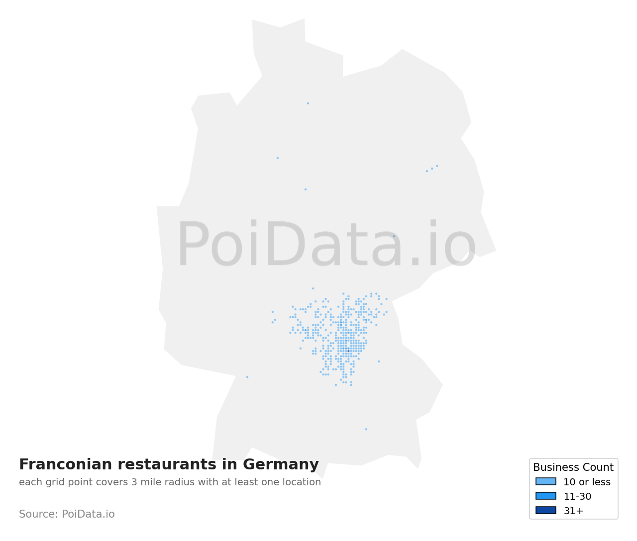 Franconian restaurant density map for Germany