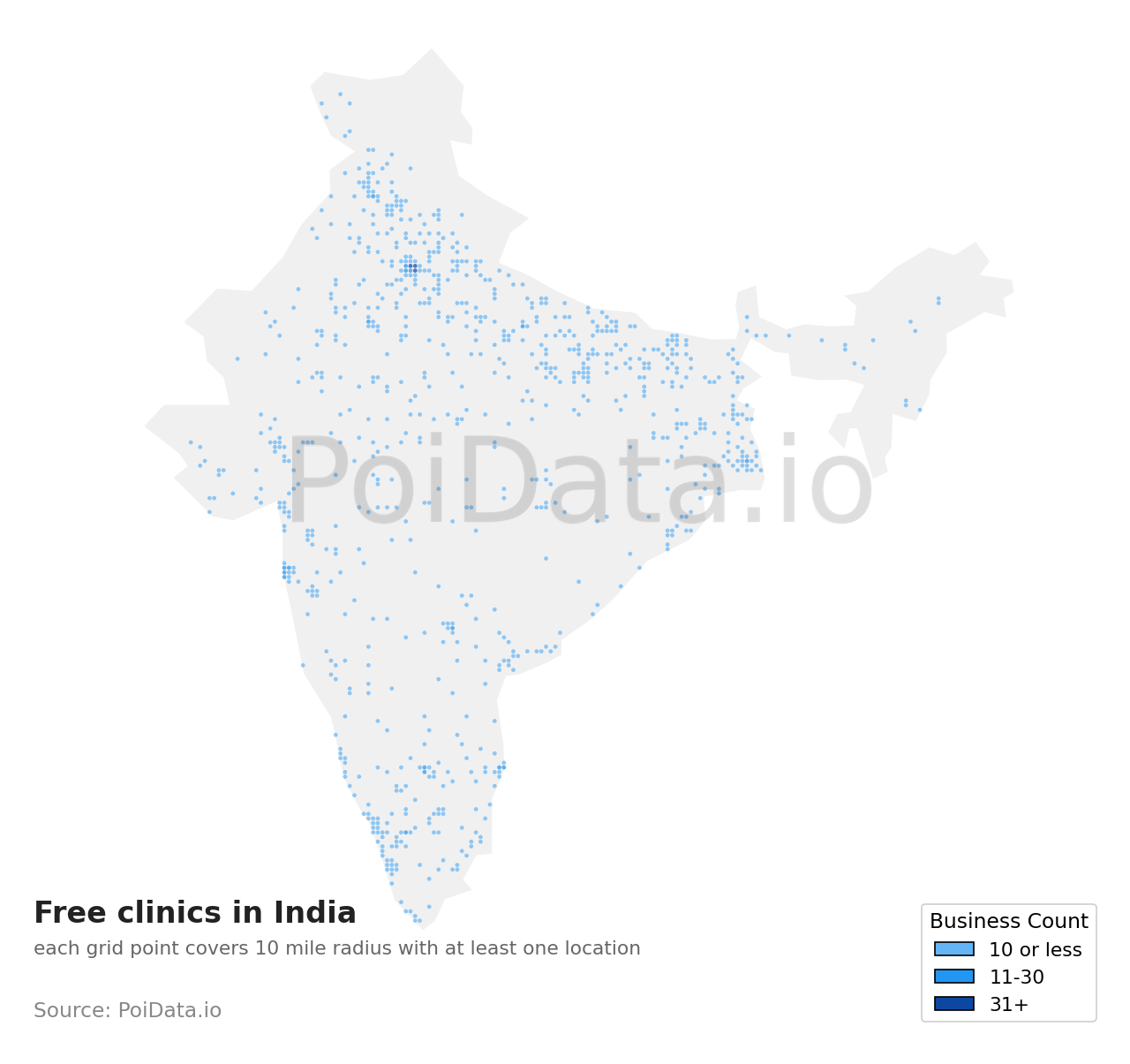 Free clinic density map for India