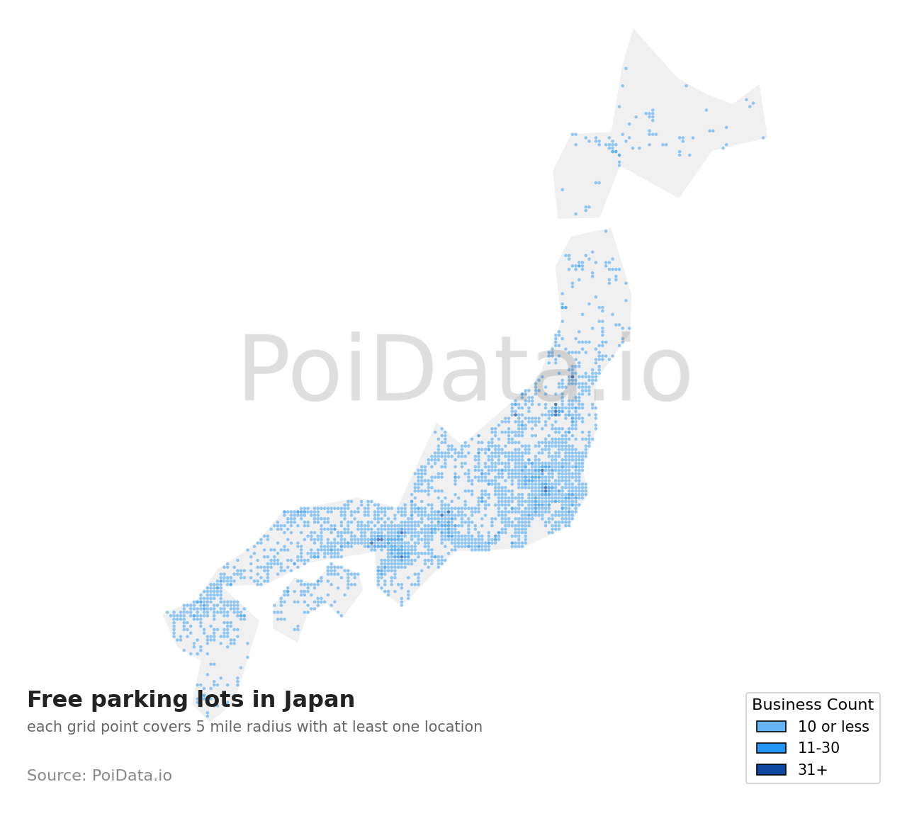 Free parking lot density map for Japan