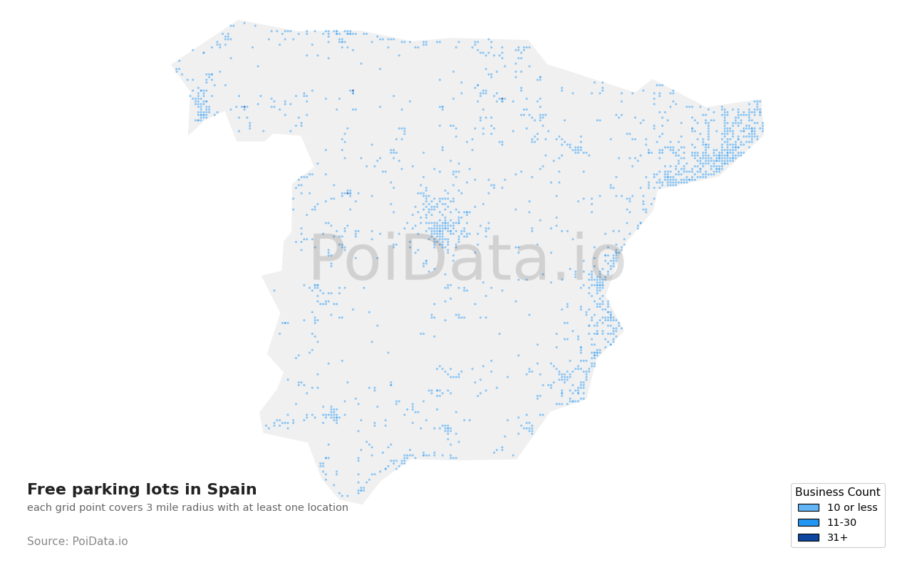 Free parking lot density map for Spain