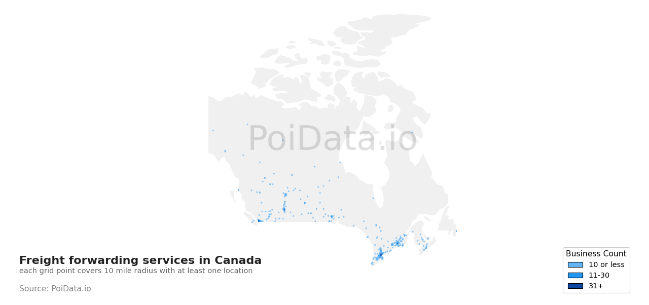 Freight forwarding service density map for Canada