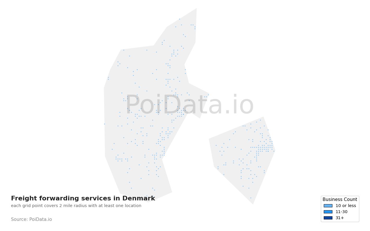Freight forwarding service density map for Denmark