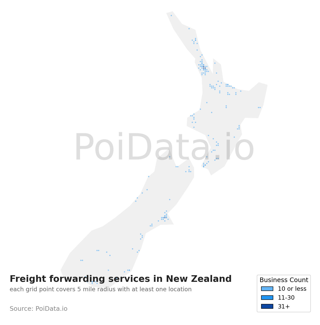 Freight forwarding service density map for New Zealand