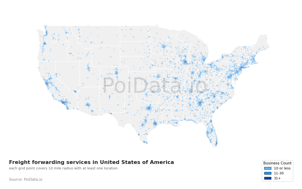Freight forwarding service density map for Florida, United States