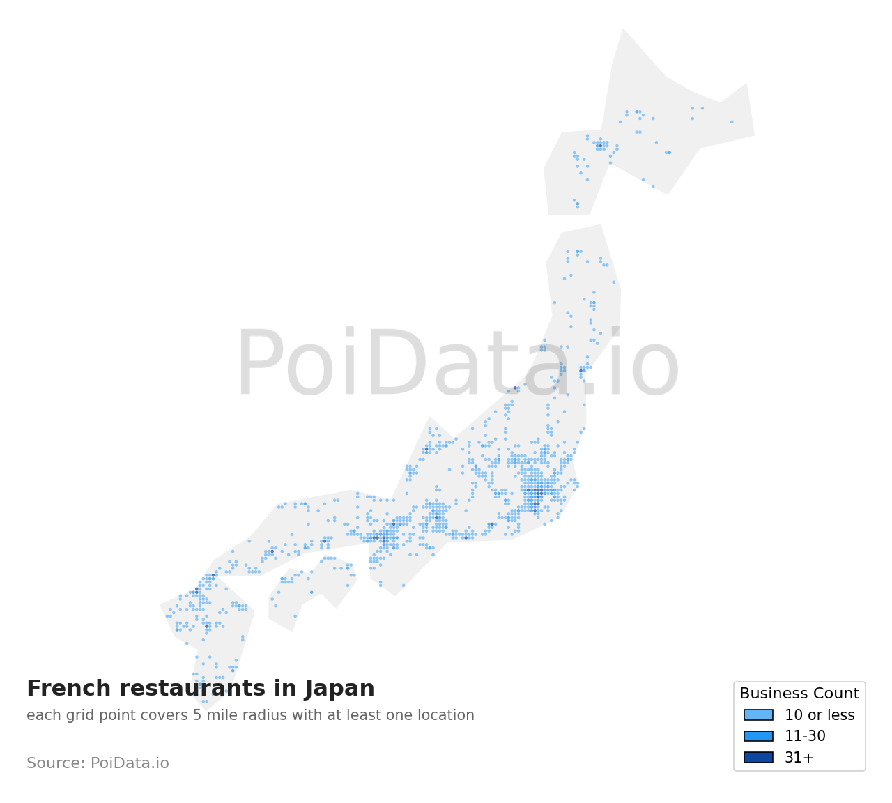 French restaurant density map for Japan