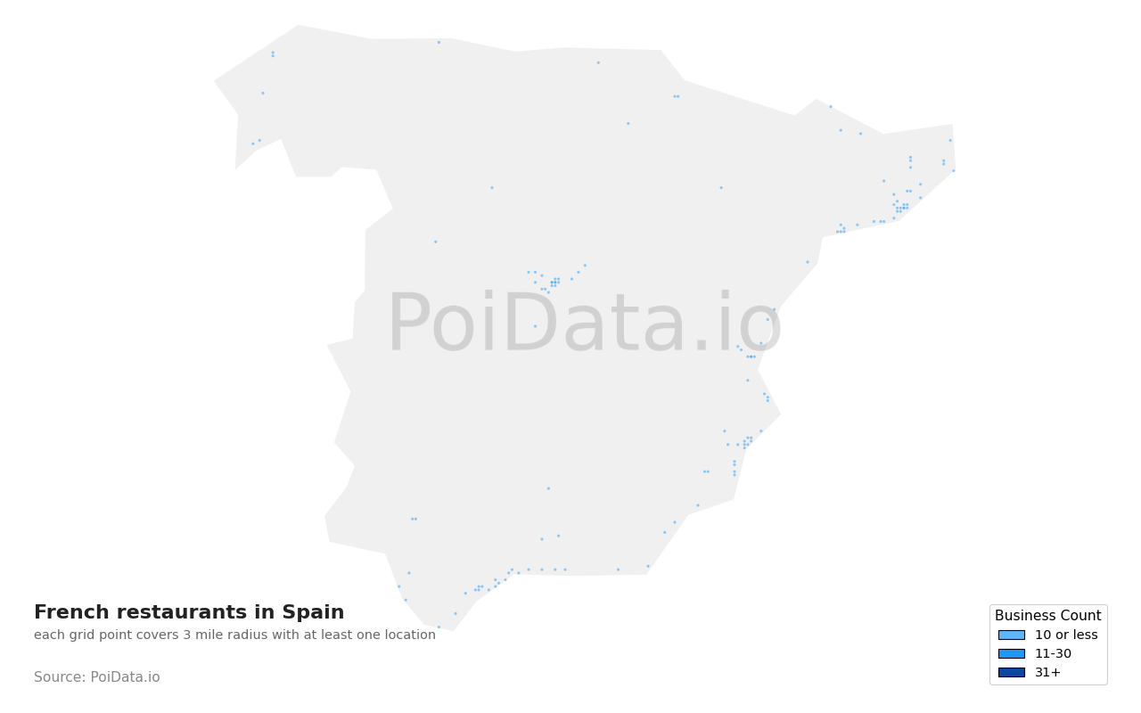 French restaurant density map for Spain