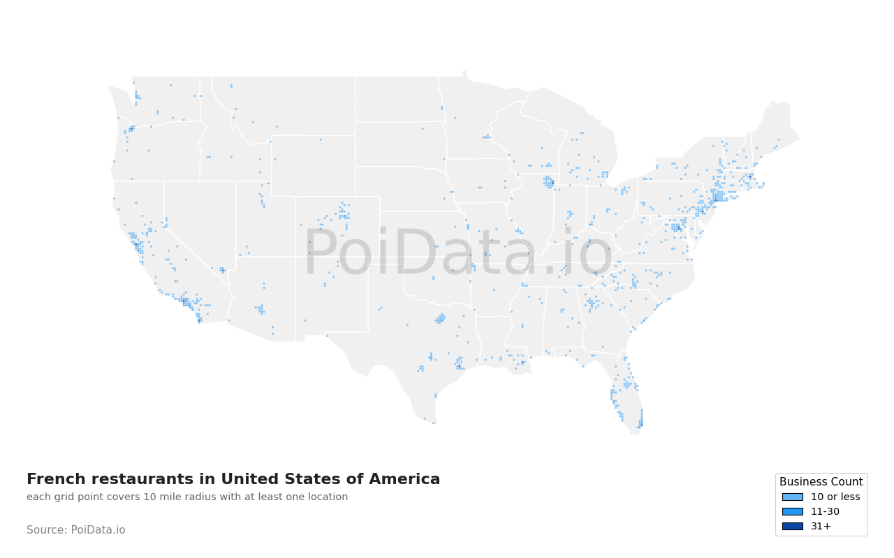 French restaurant density map for Florida, United States