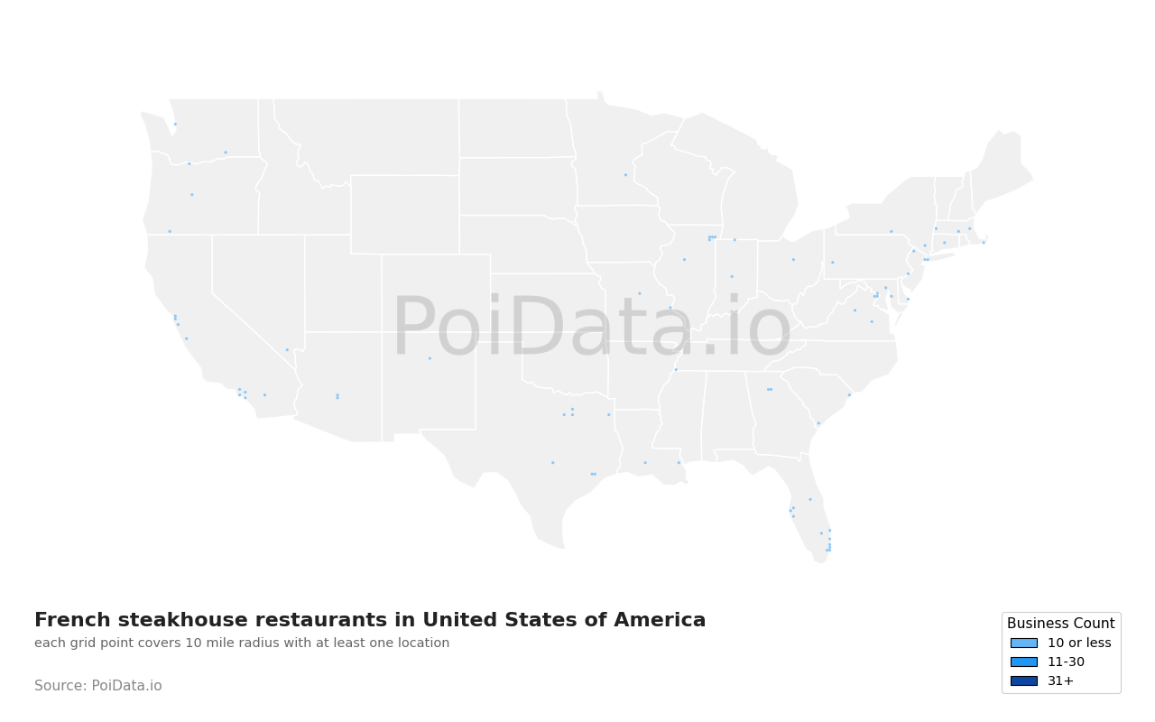 French steakhouse restaurant density map for Virginia, United States