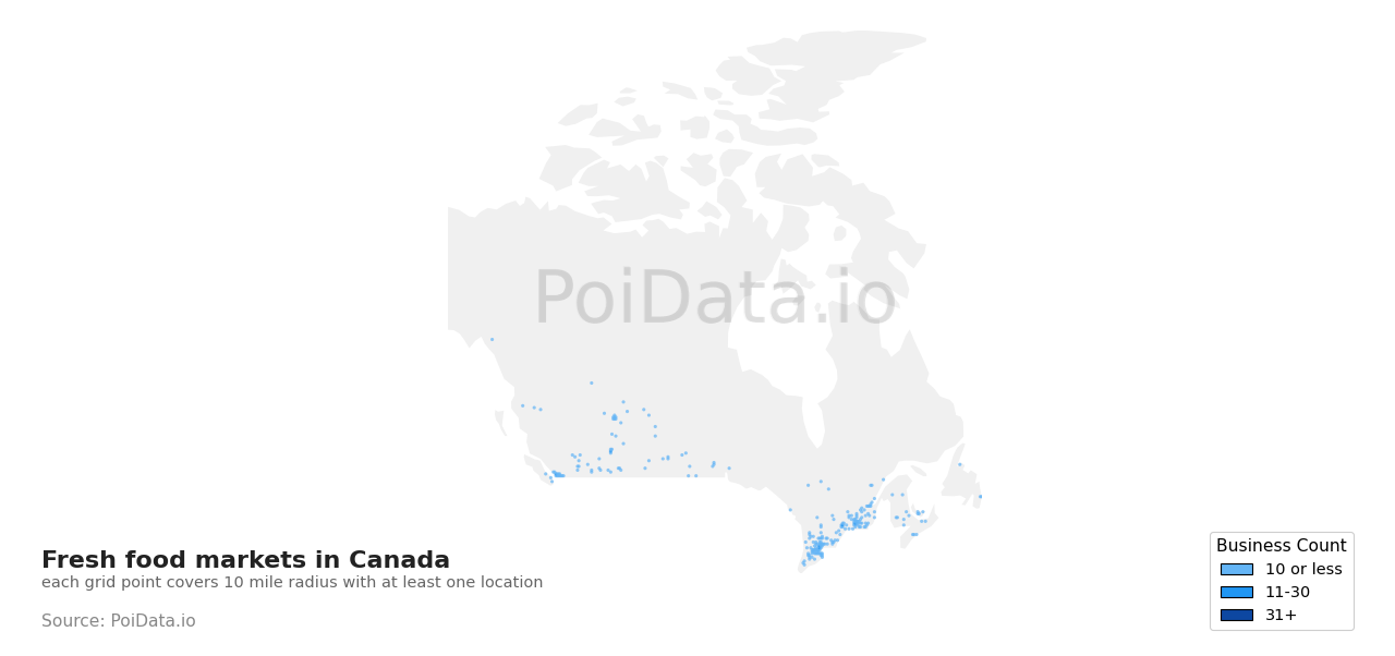Fresh food market density map for Canada