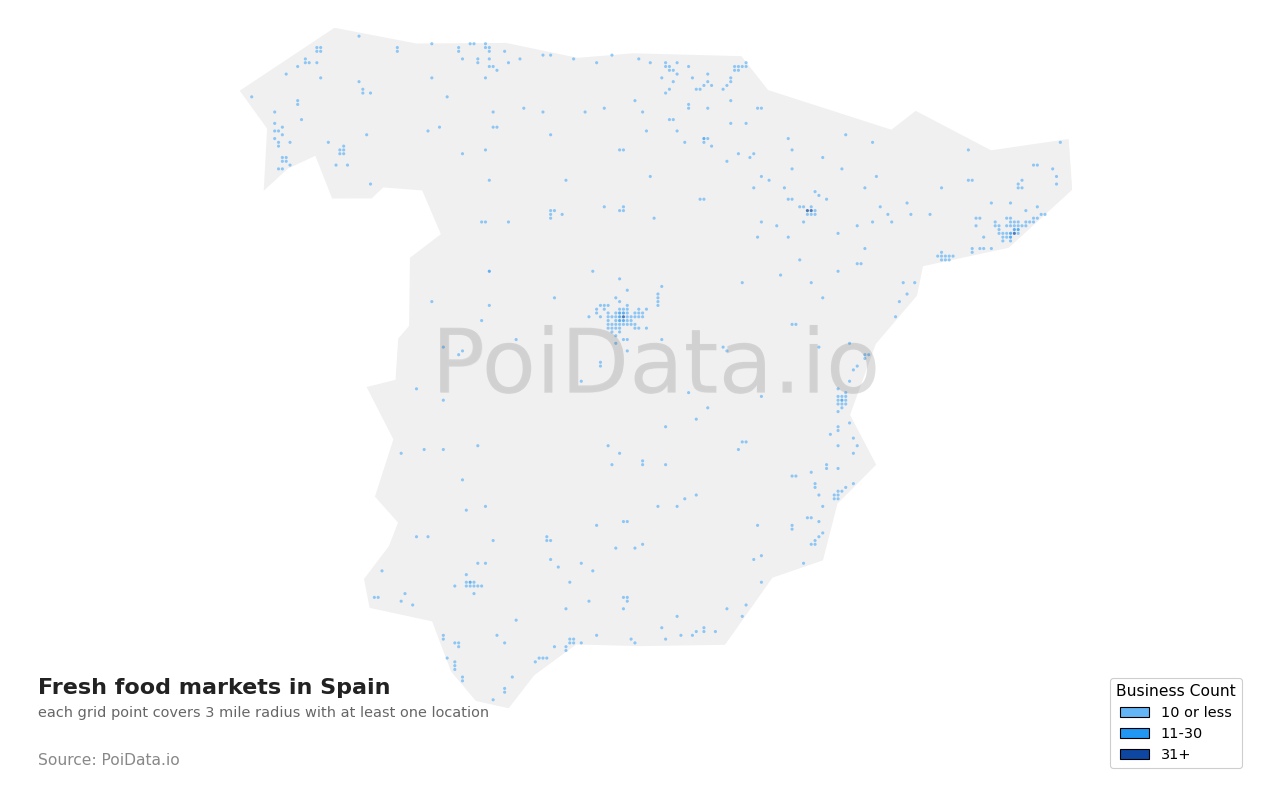 Fresh food market density map for Spain