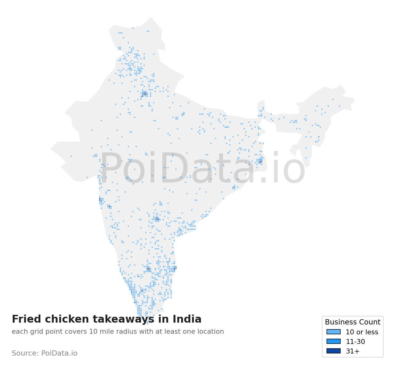 Fried chicken takeaway density map for India