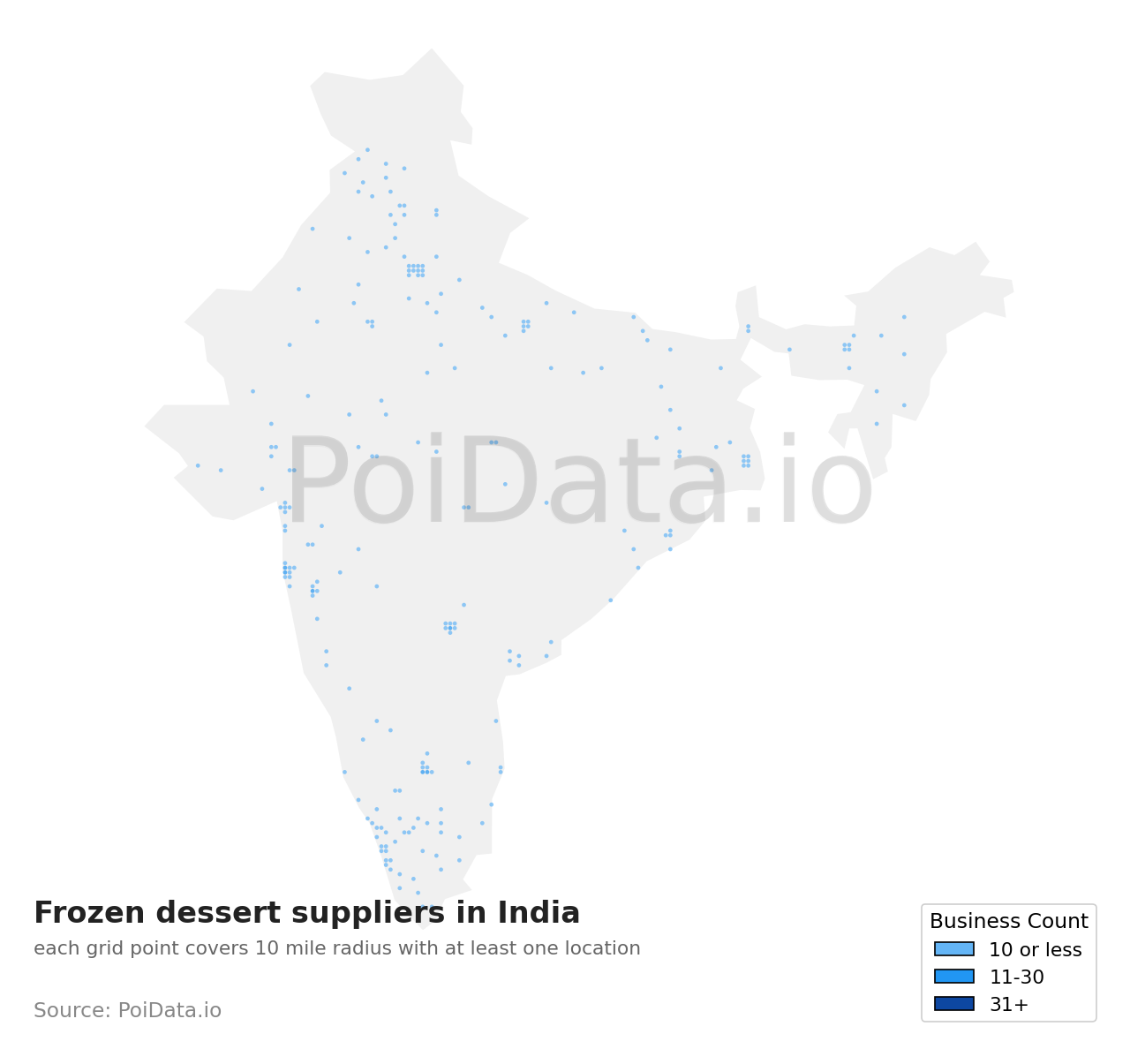 Frozen dessert supplier density map for India