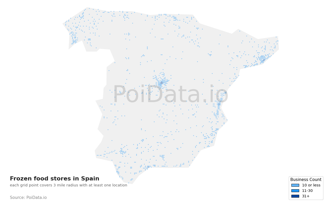 Frozen food store density map for Spain