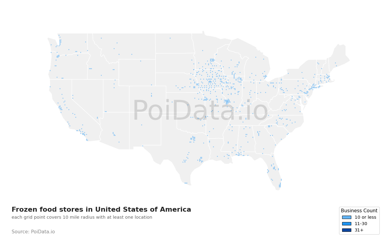 Frozen food store density map for Arizona, United States
