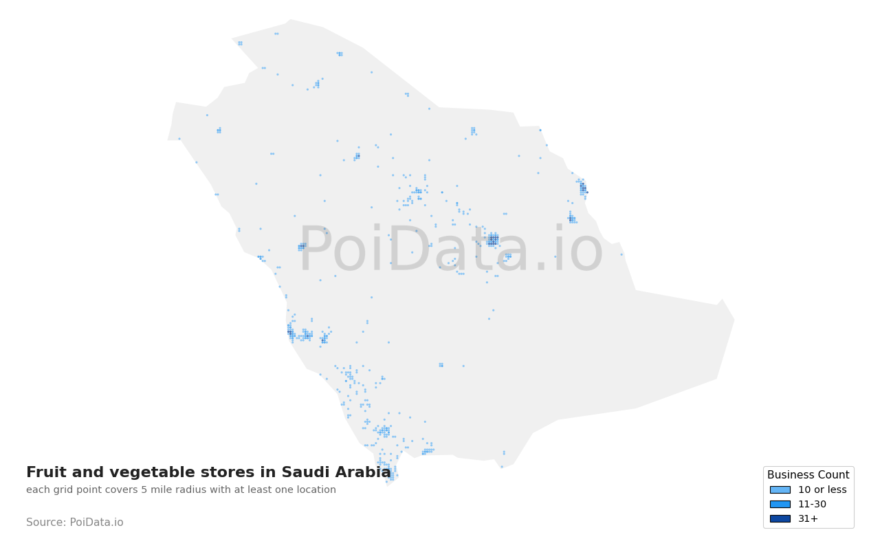 Fruit and vegetable store density map for Saudi Arabia