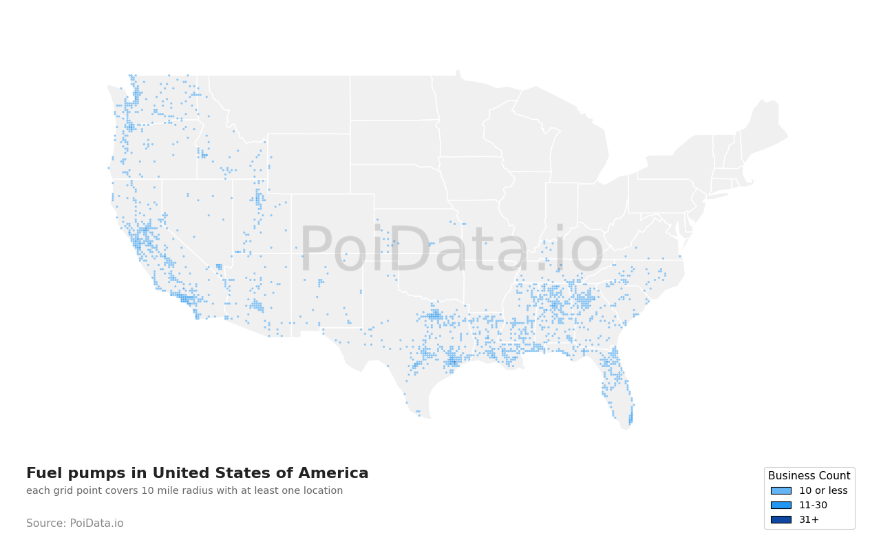 Fuel pump density map for Alabama, United States