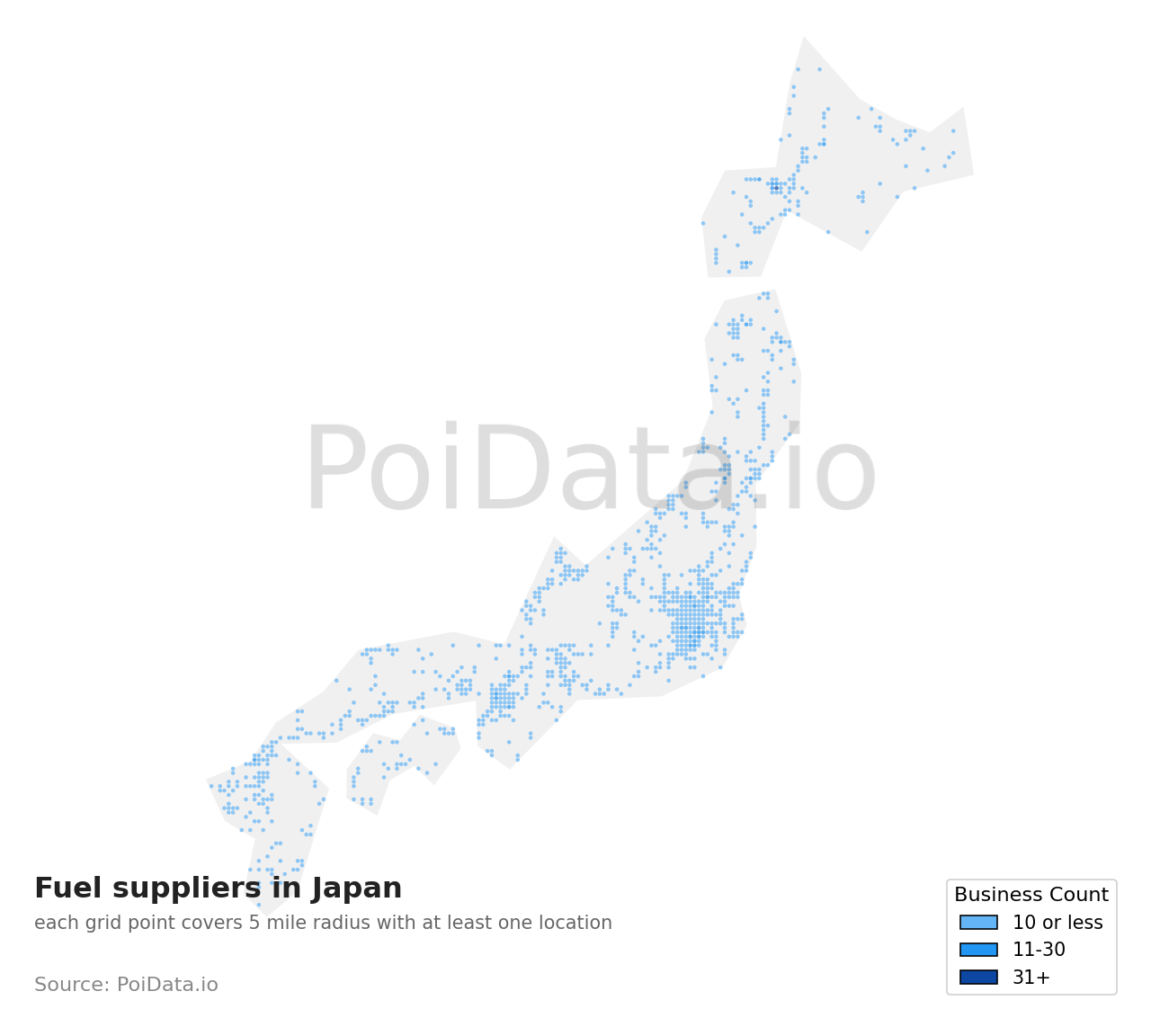 Fuel supplier density map for Japan