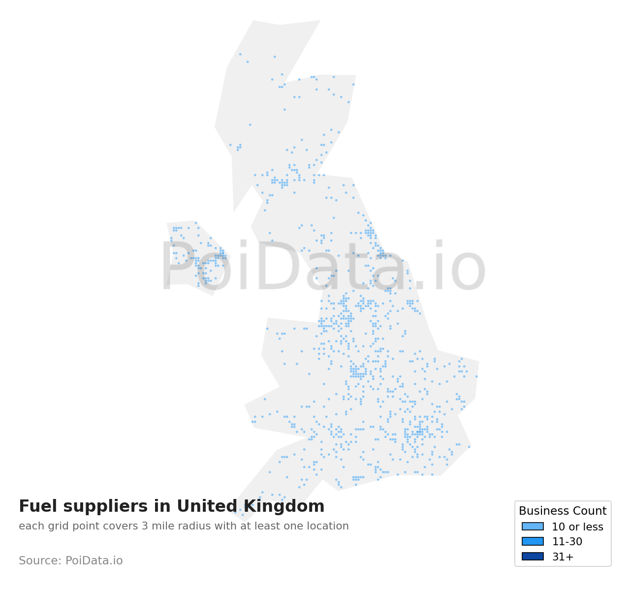 Fuel supplier density map for United Kingdom