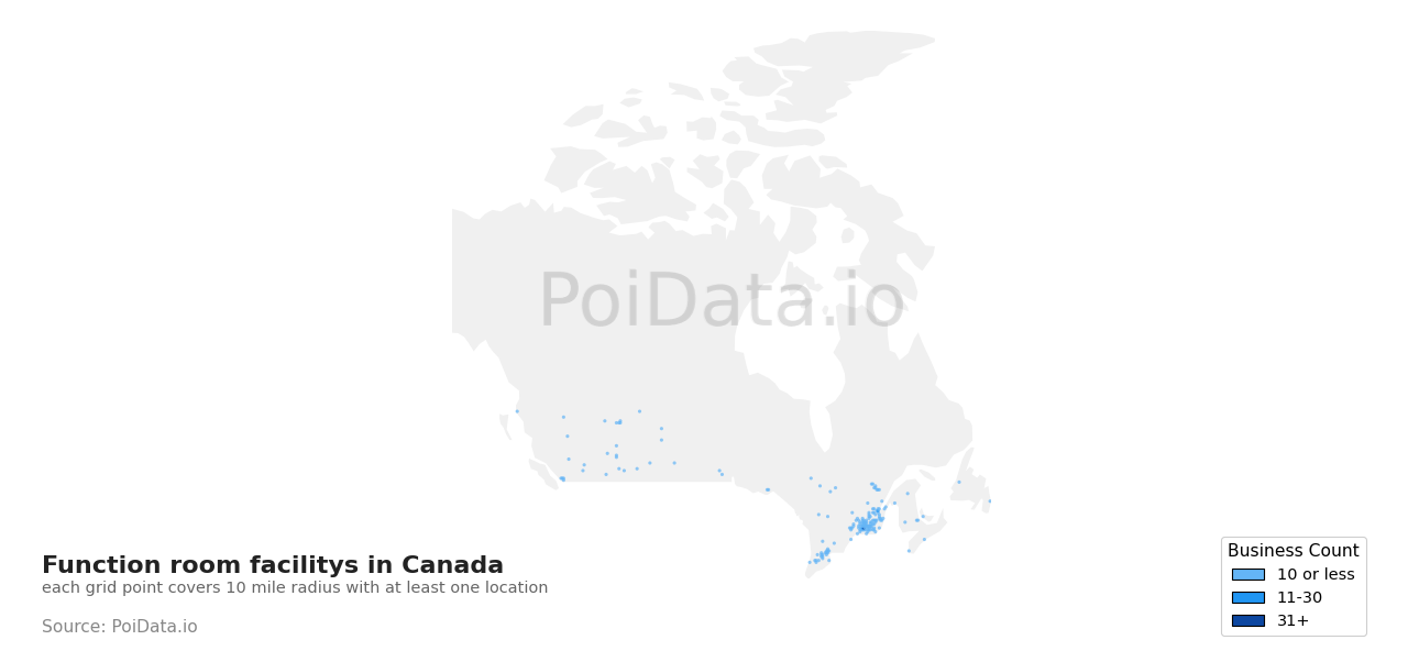 Function room facility density map for Canada