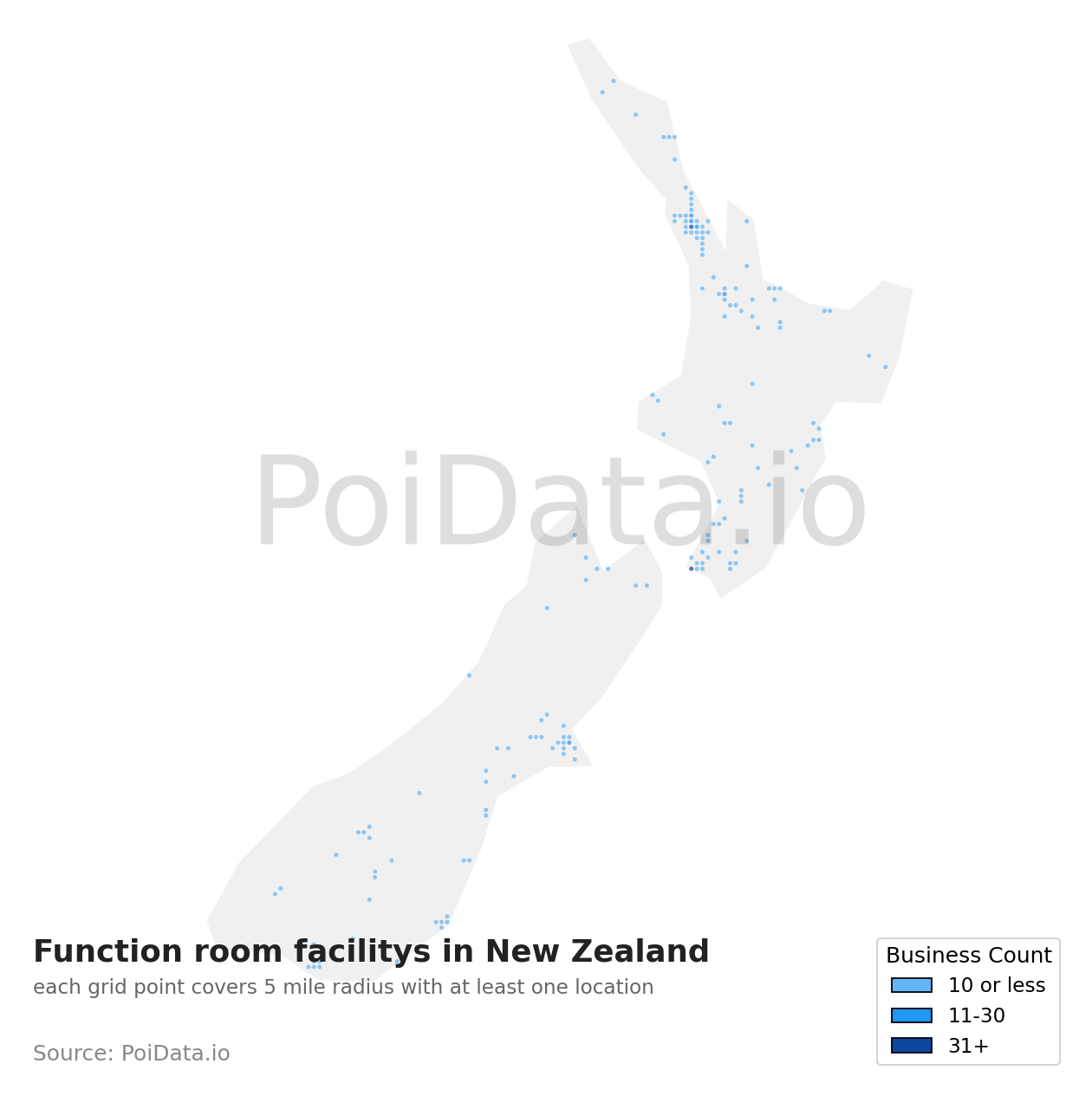 Function room facility density map for New Zealand