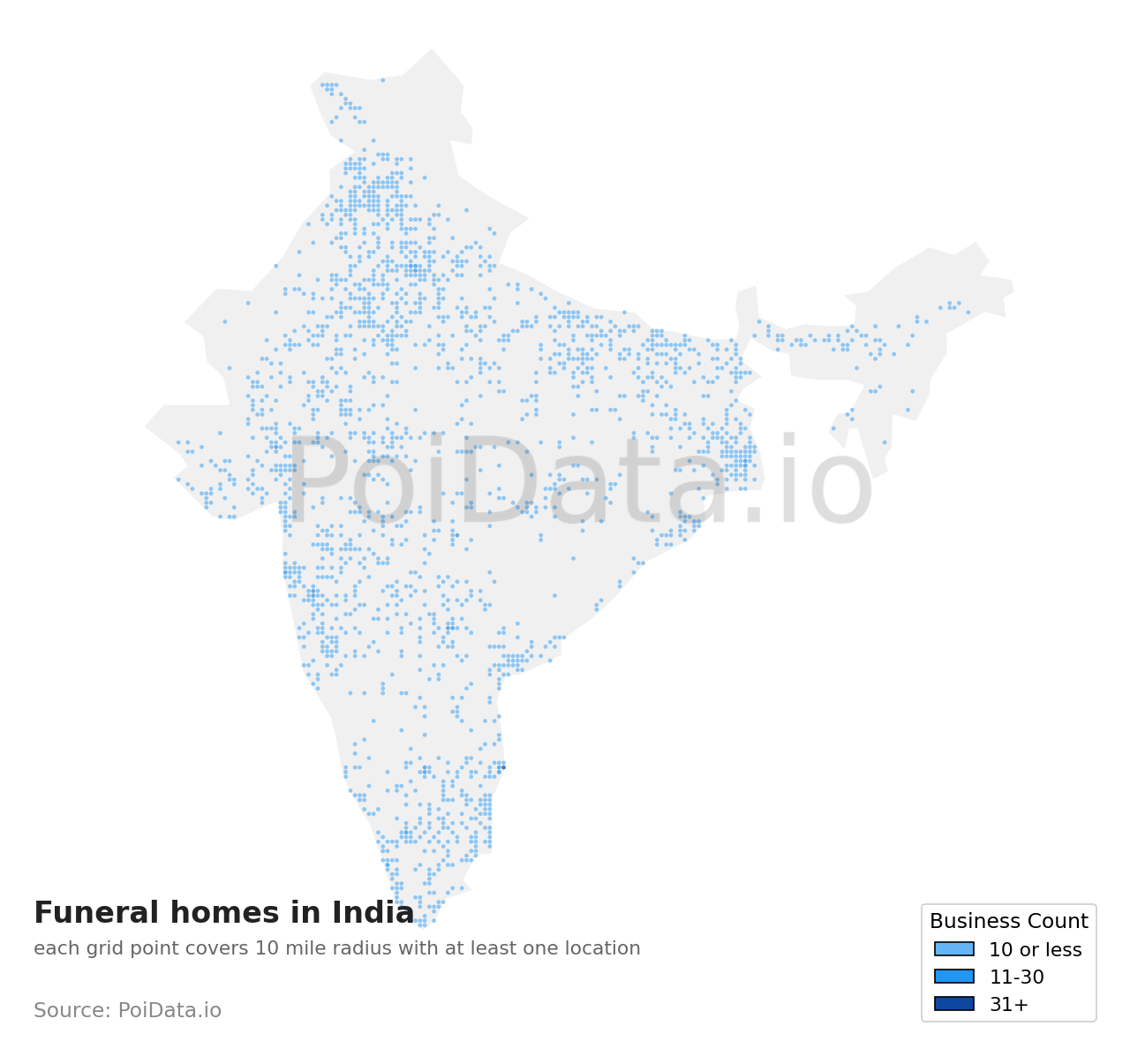 Funeral home density map for India