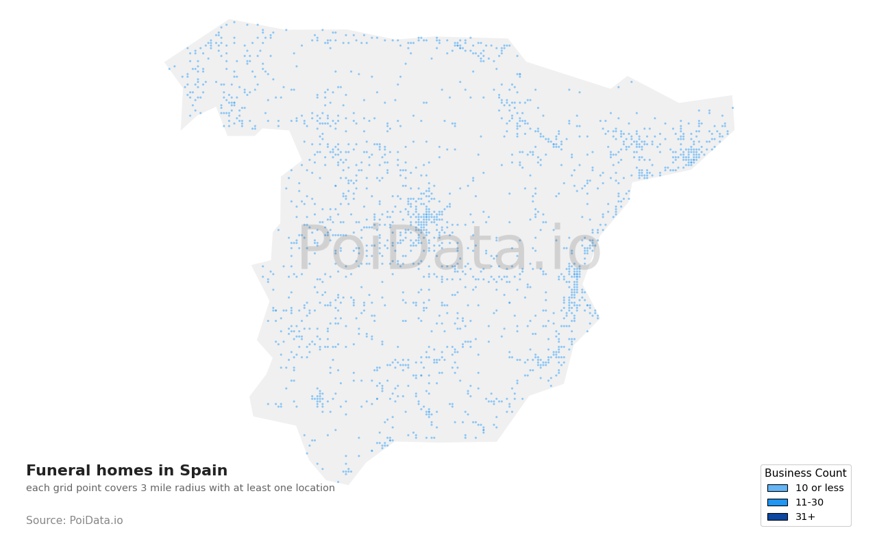 Funeral home density map for Spain