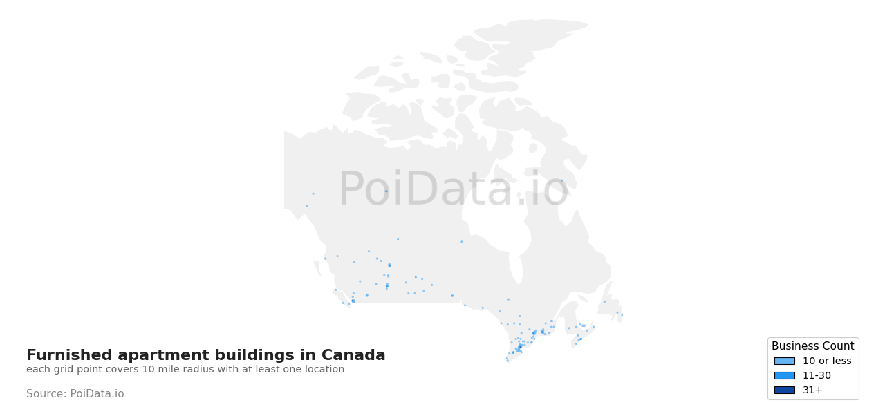 Furnished apartment building density map for Ontario, Canada