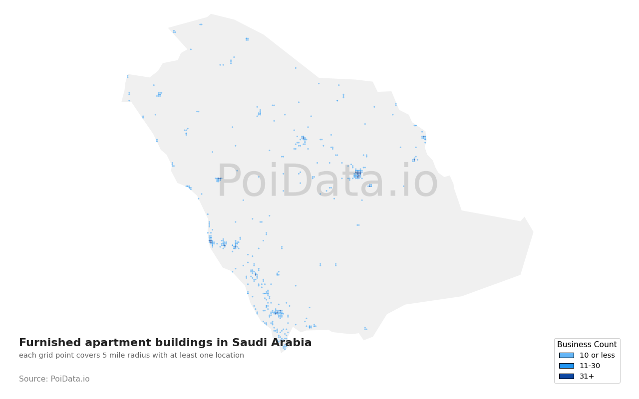 Furnished apartment building density map for Saudi Arabia