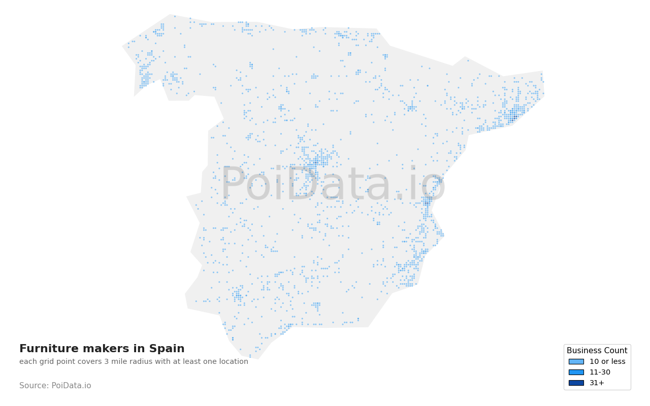 Furniture maker density map for Spain