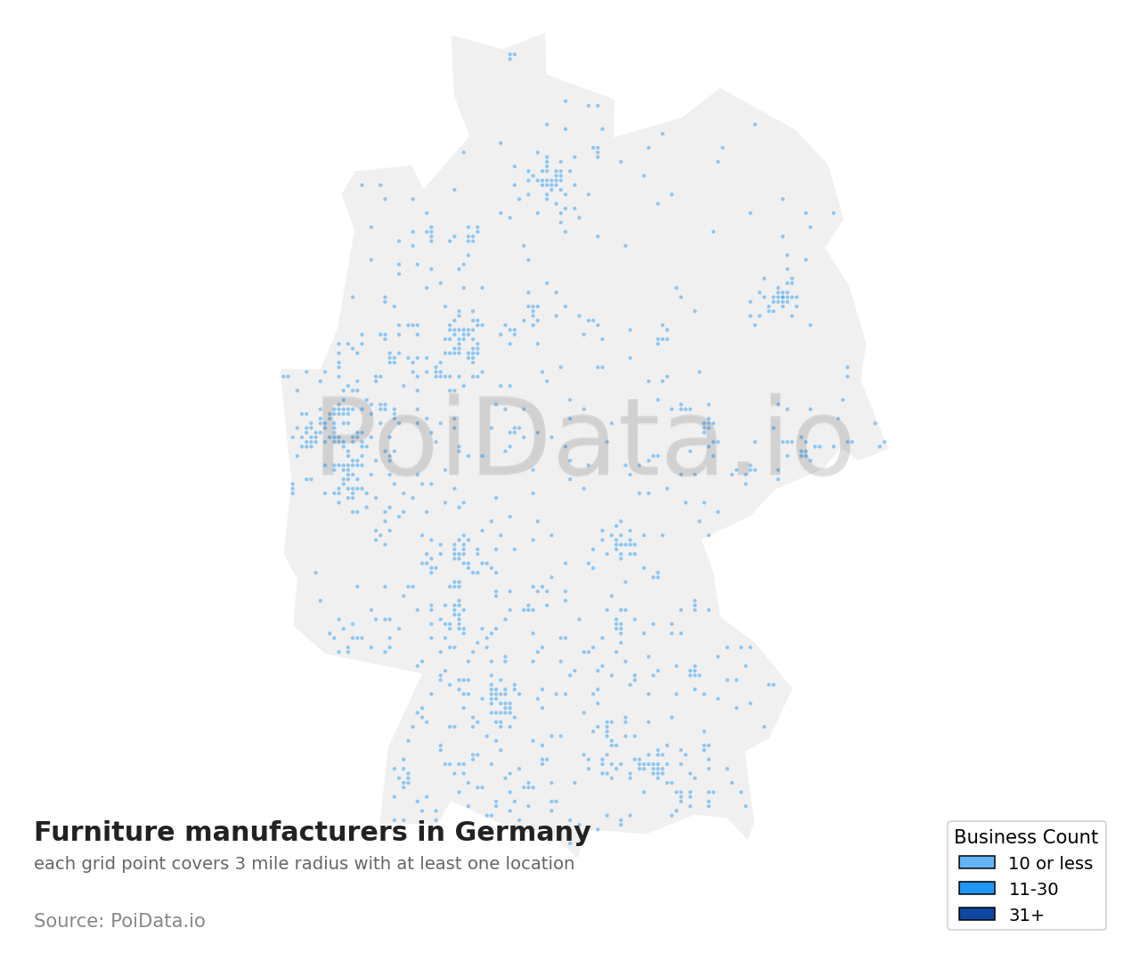 Furniture manufacturer density map for Germany