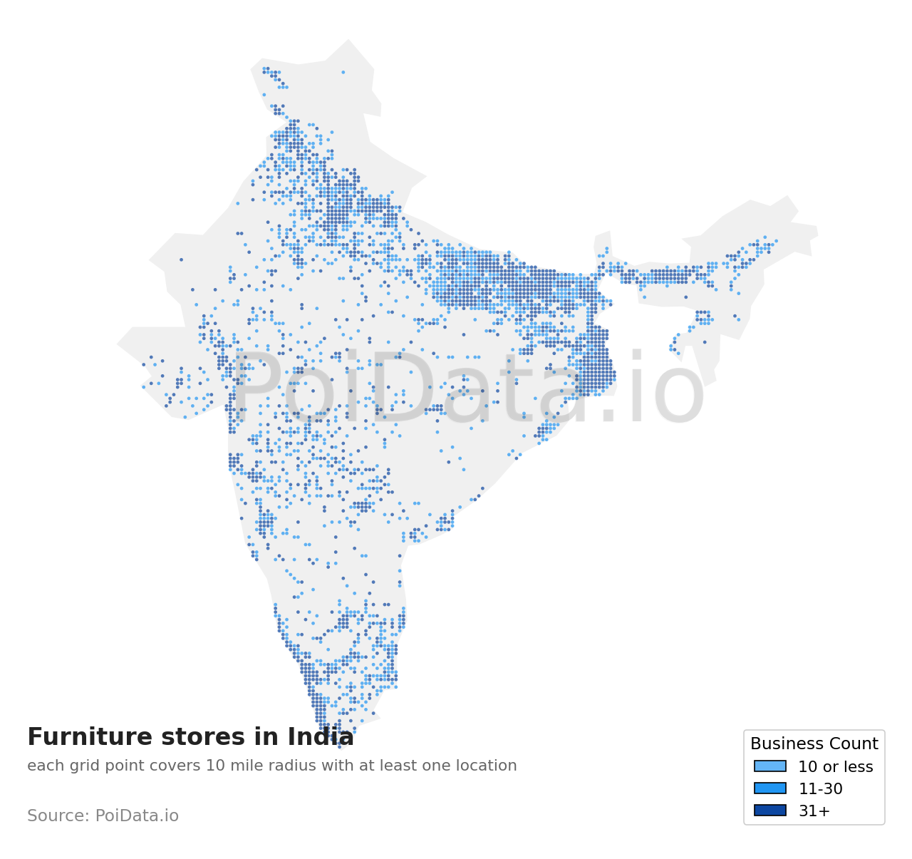 Furniture store density map for India