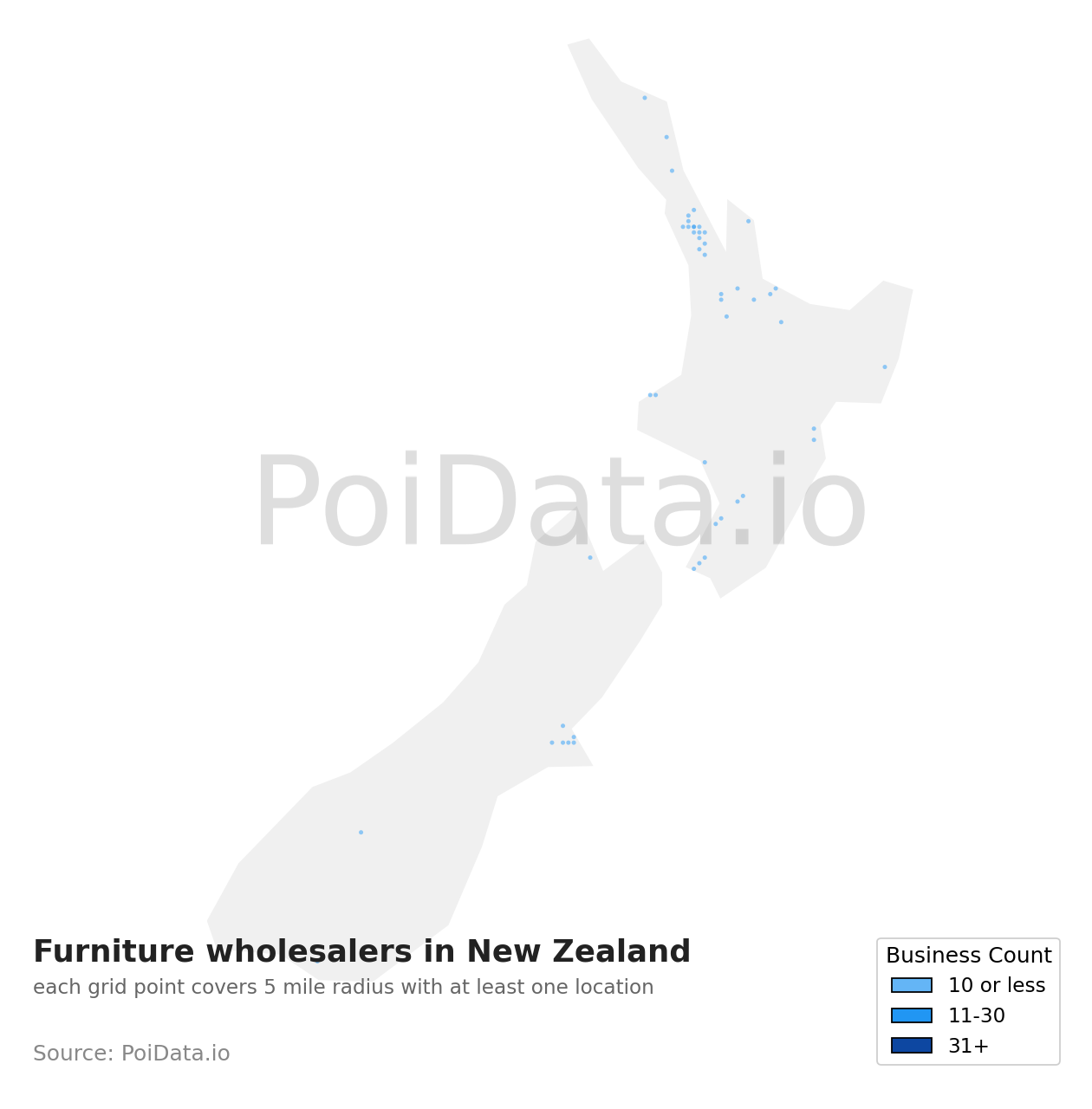 Furniture wholesaler density map for New Zealand