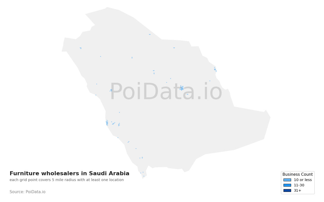 Furniture wholesaler density map for Saudi Arabia