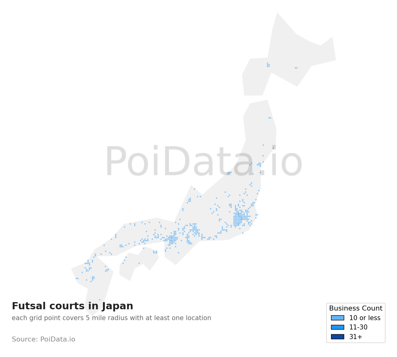 Futsal court density map for Japan