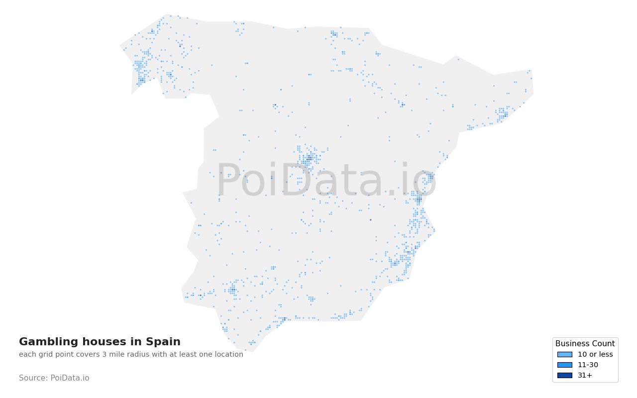 Gambling house density map for Spain