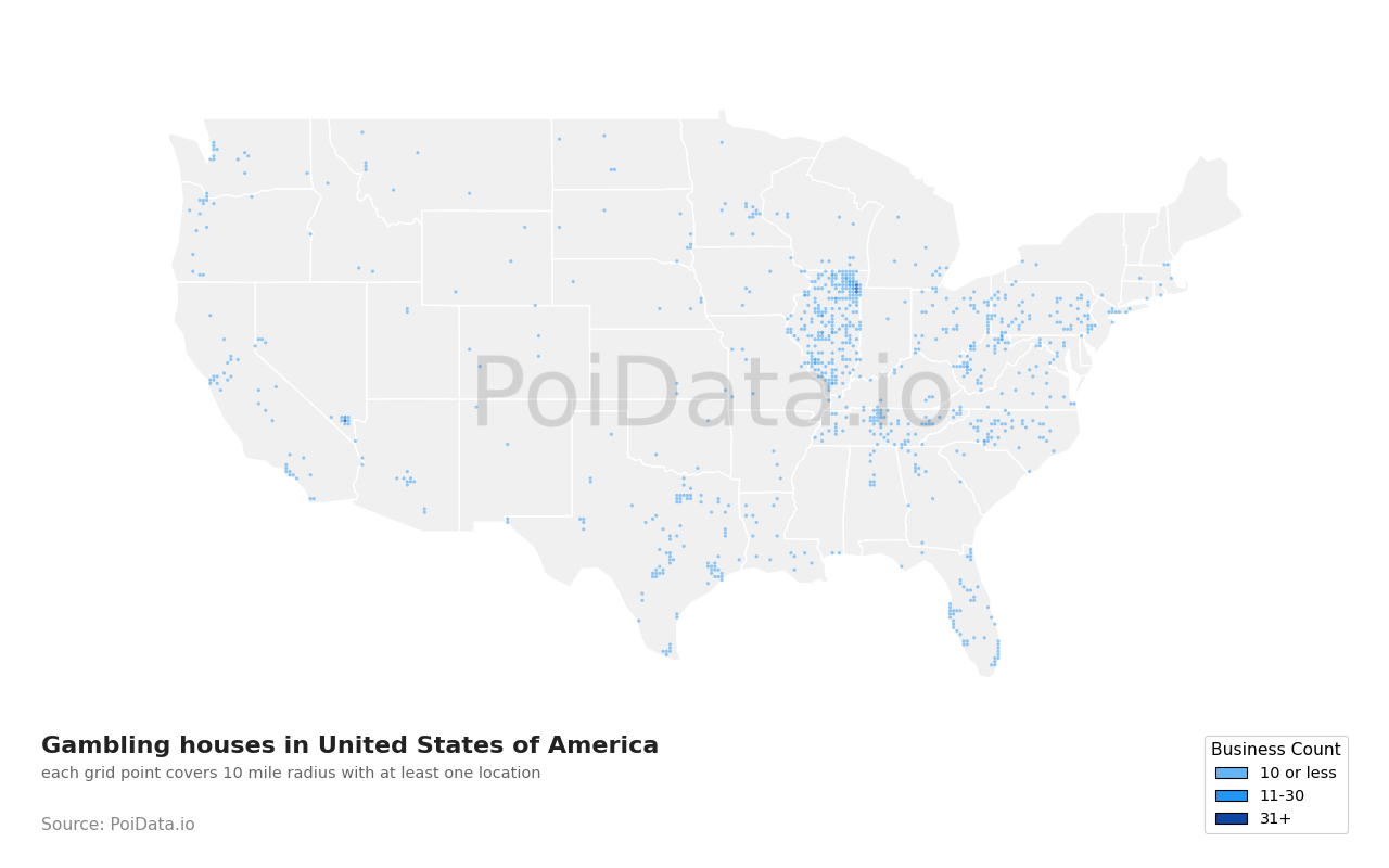 Gambling house density map for United States