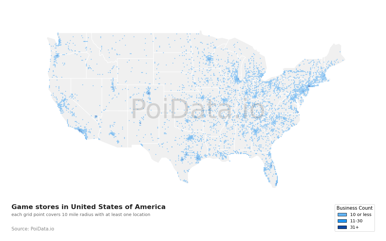 Game store density map for Ohio, United States