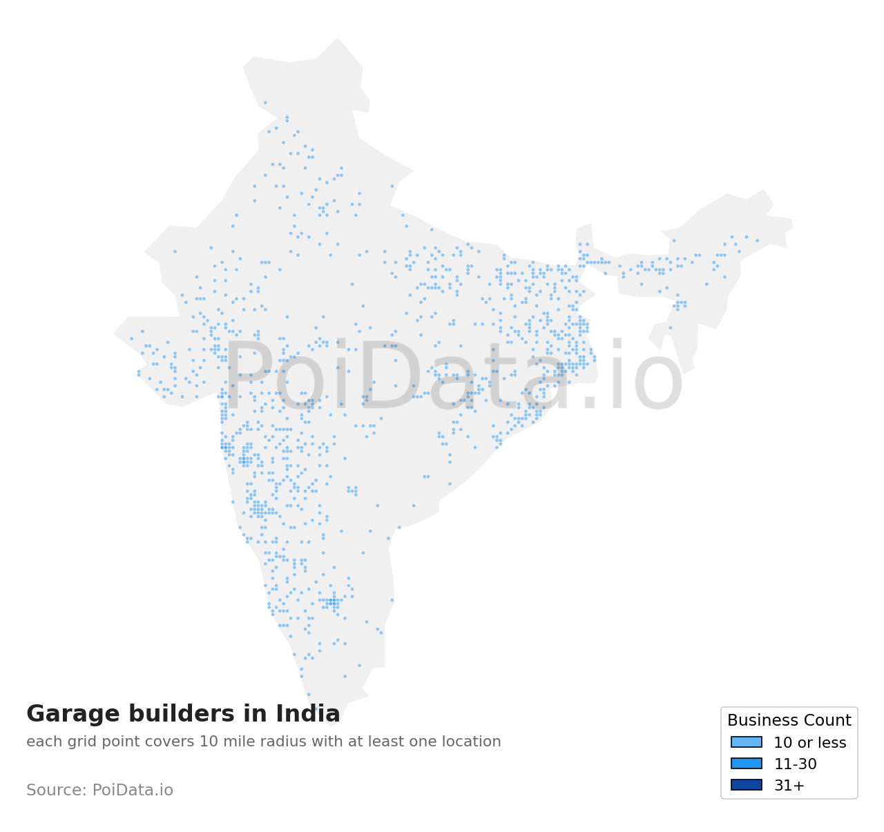 Garage builder density map for India