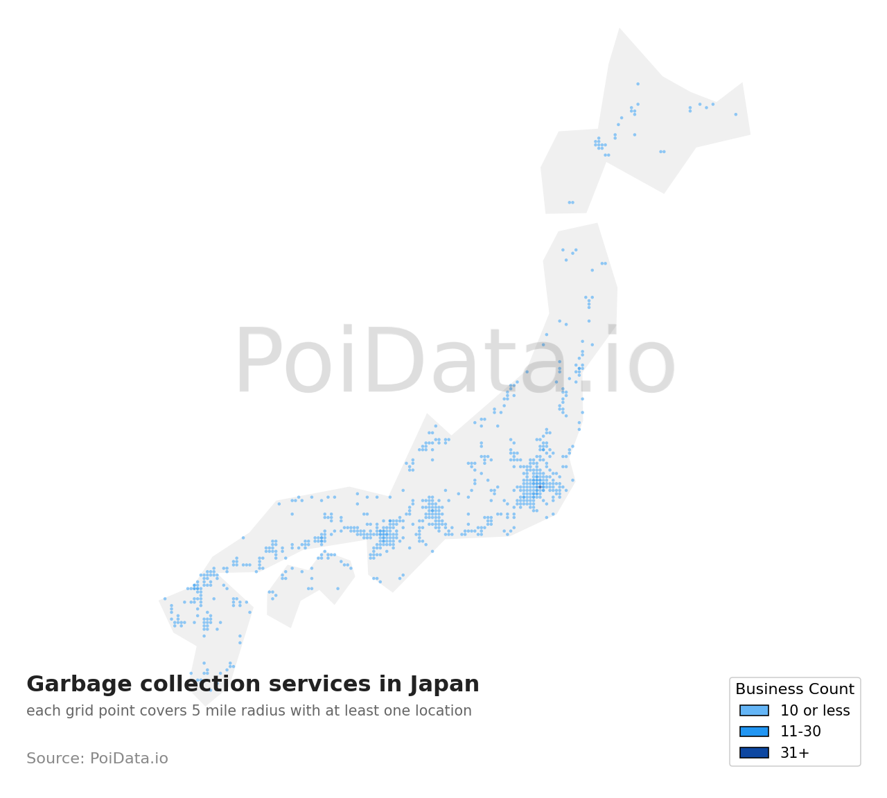 Garbage collection service density map for Kasuya District, Fukuoka, Japan