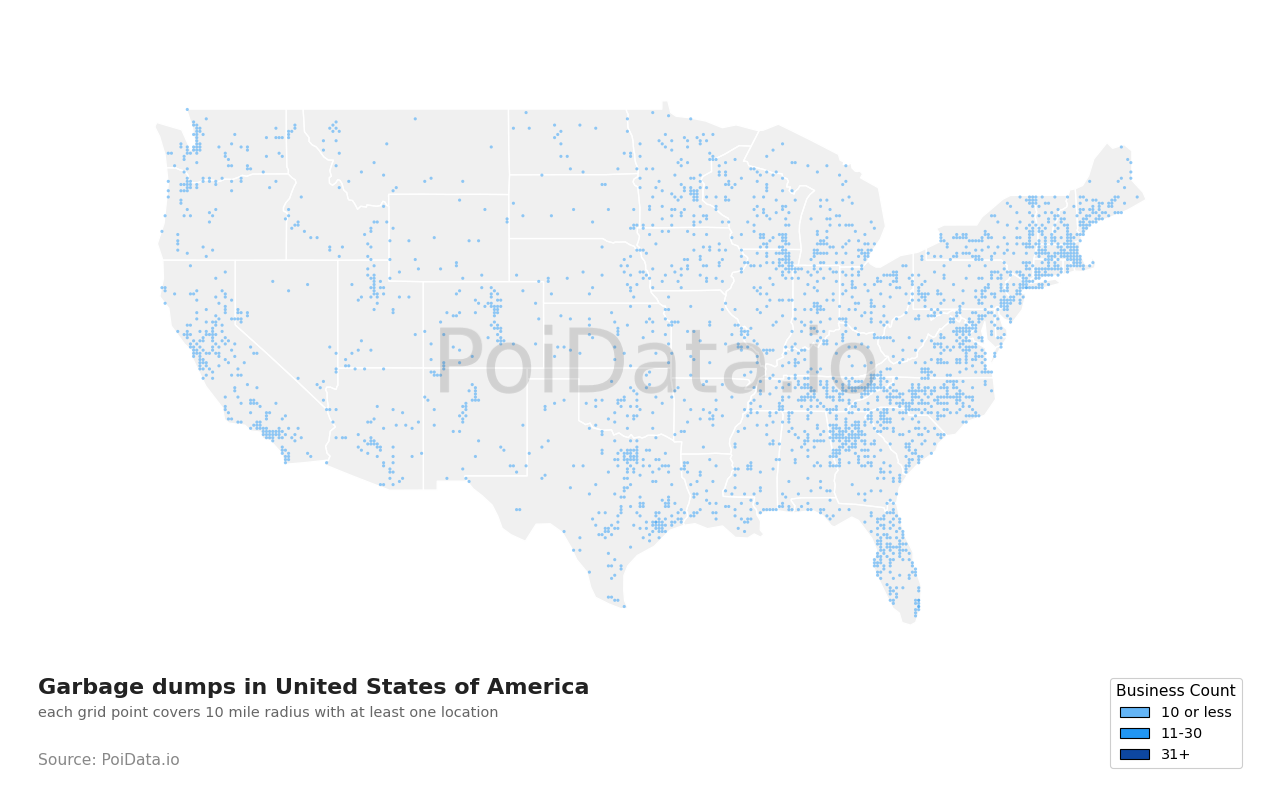 Garbage dump density map for Florida, United States