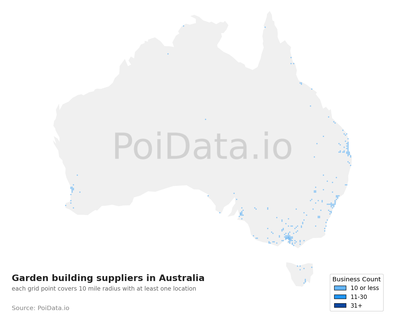 Garden building supplier density map for Australia