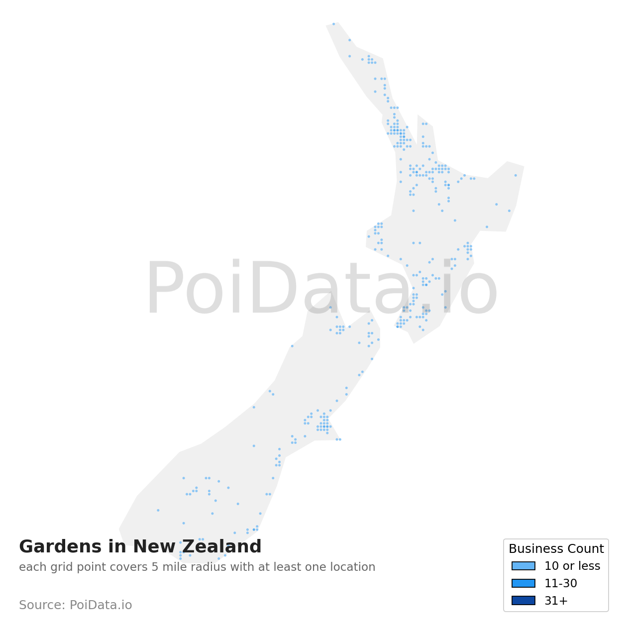 Garden density map for New Zealand