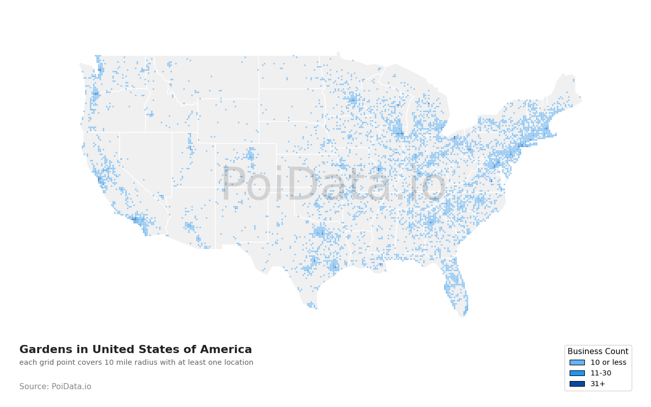 Garden density map for California, United States