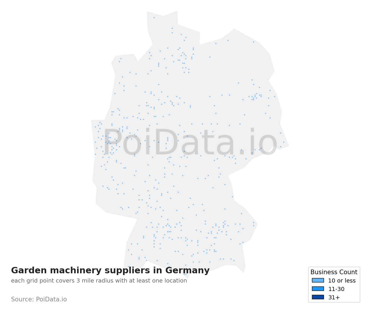 Garden machinery supplier density map for Germany