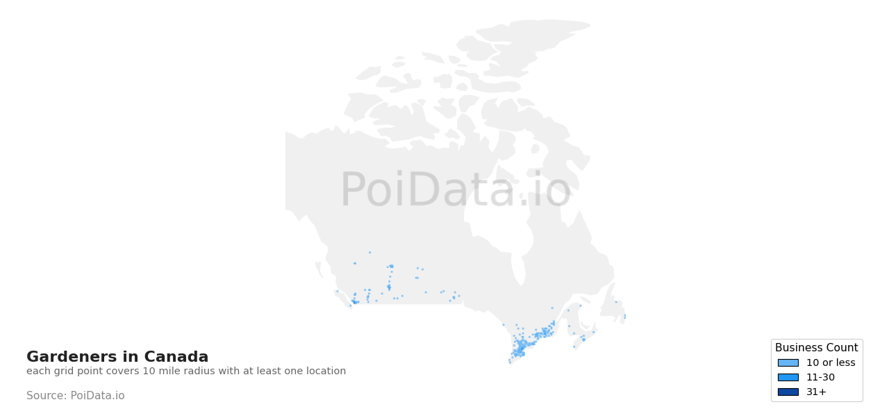 Gardener density map for New Brunswick, Canada