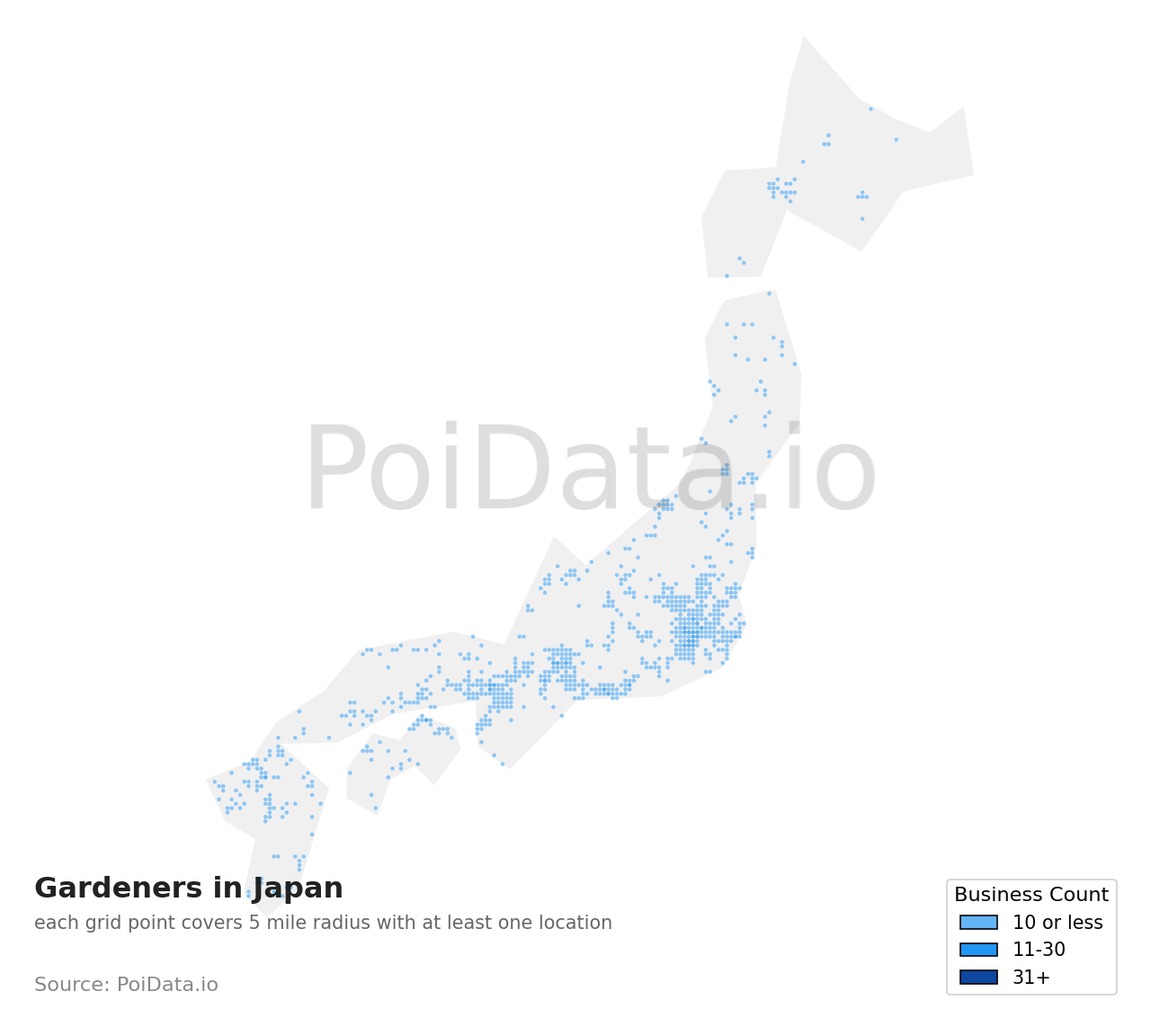 Gardener density map for Japan