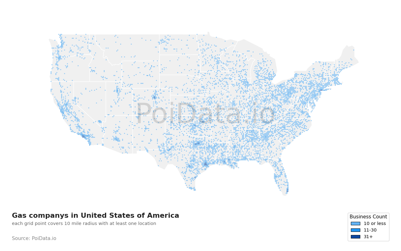 Gas company density map for United States