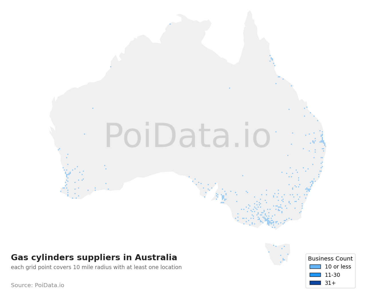 Gas cylinders supplier density map for Queensland, Australia