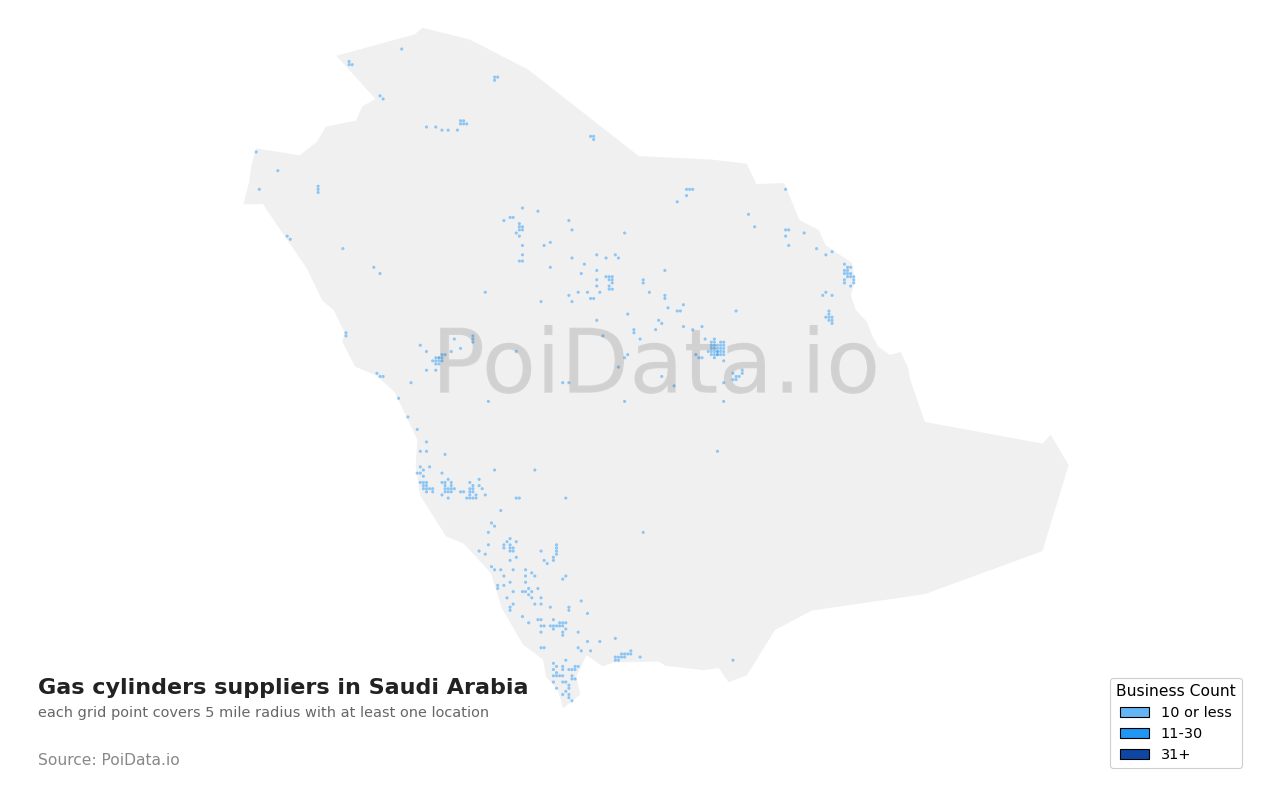 Gas cylinders supplier density map for Saudi Arabia