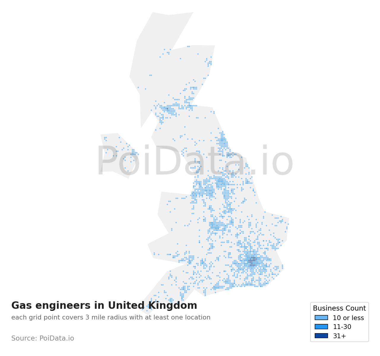 Gas engineer density map for United Kingdom